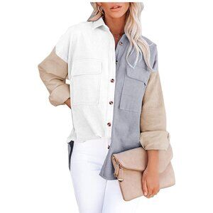 👗 2/$30 👗 Color Block Corduroy Button Down Boyfriend Shirt sz S